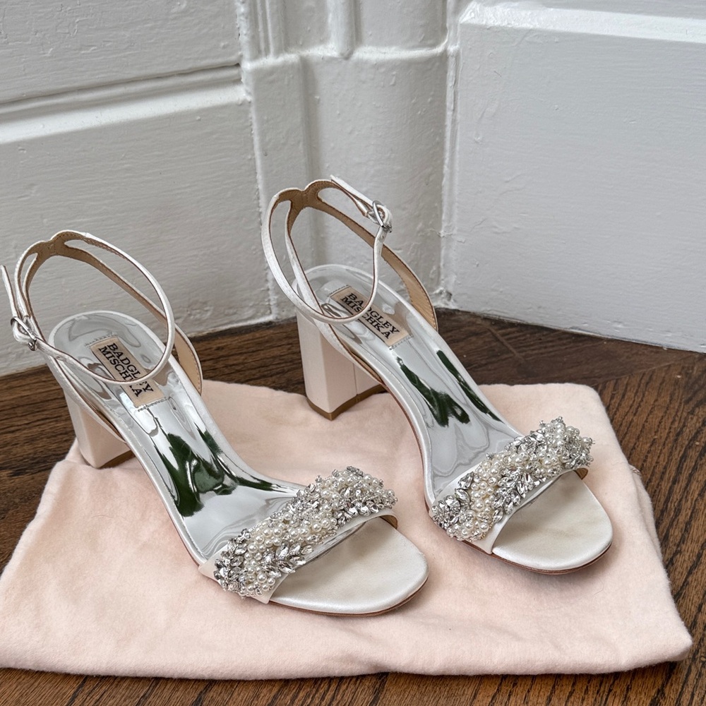 Badgley Mischka Cream Embellished Block Heels - Worn once